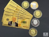 Donald Trump Presidential Lot of Gold Foil $1000 Bills and Tokens