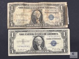 Group of Two US $1 Size-size Silver Certificates - One with Signatures Down the Reverse