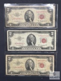 Group of Three $2 Red Seal United States Notes