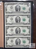World Reserve Monetary Exchange Uncut Sheet of Four US $2 Small-size Notes