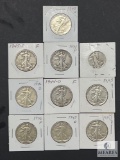 Group of 10 Mixed Date and Mint Walking Liberty Half Dollars from the 1940s
