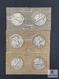 Mixed Lot Six Walking Liberty Half Dollars