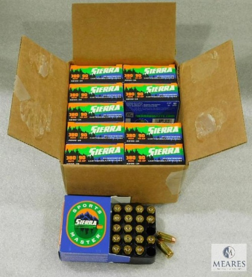 200 Rounds Sierra .380 ACP Ammo. 90 Grain Hollow Point