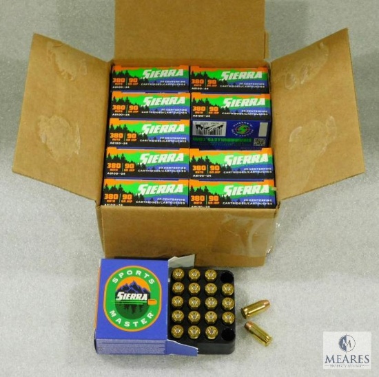 200 Rounds Sierra .380 ACP Ammo. 90 Grain Hollow Point