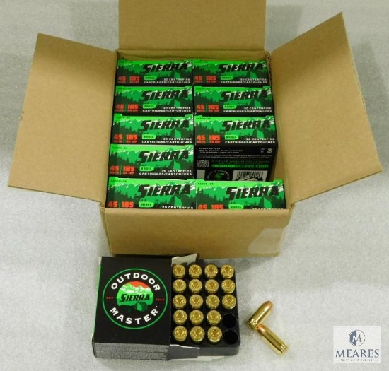 200 Rounds Sierra .45 ACP Ammo. 185 Grain Hollow Point