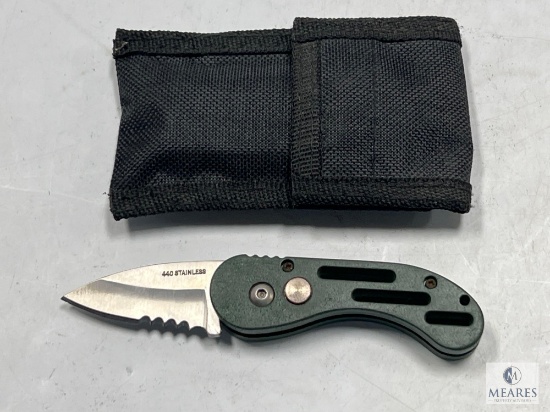 Folding Knife with 440 Stainless Blade and Belt Holster