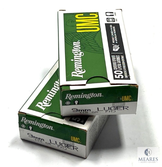 100 Rounds Remington 9mm Luger 115 Gr. FMJ