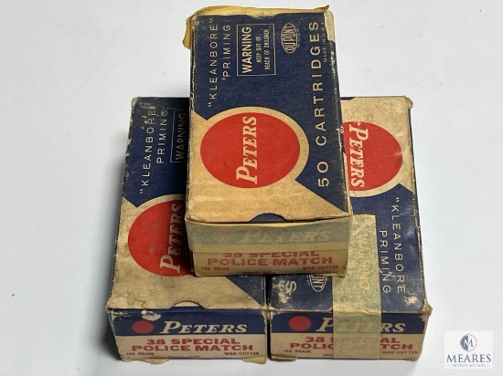 Three Boxes of Peters .38 Special Police Match Wadcutter Ammunition - Damaged Boxes