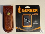 Gerber Knife Sharpener and Tooled Leather Knife Pouch