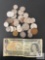 Mixed Foreign Coin Lot with Canadian $1 Note