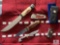 Knife Roll with Three Straight Blade Knives, One Folding Knife and Holster