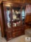 Dark Wood China Cabinet with Contents - China, Servewear (NO SHIPPING)