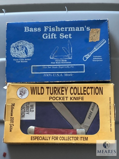 Two-blade Folding Knives: Bass Fisherman and Wild Turkey Collection in Boxes