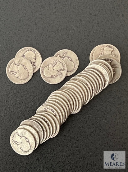 Roll of Silver Washington Quarters from the 1940s
