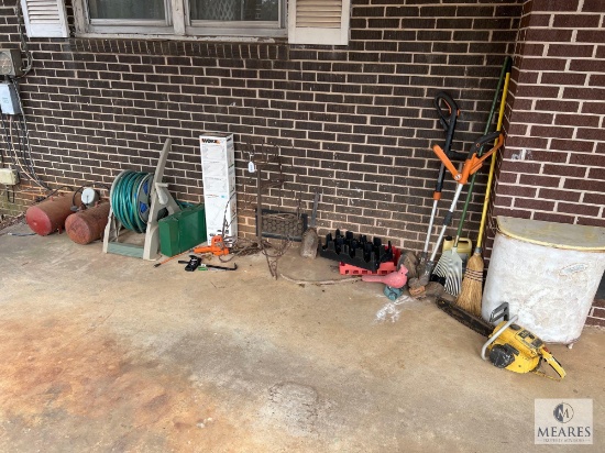 Outdoor Tool Lot - Air Tanks, Battery Operated Tools, Chainsaw (NO SHIPPING)