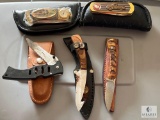 Mixed Lot of Five Knives - Three Folding Knives and Two Sheath
