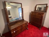 Vintage Dresser with Beveled Edge Mirror and Chest of Drawers with Beveled Edge Mirror (NO SHIPPING)