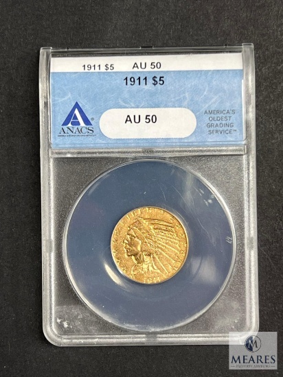 ANACS Graded 1911 Indian Head $5 Gold Coin - AU50