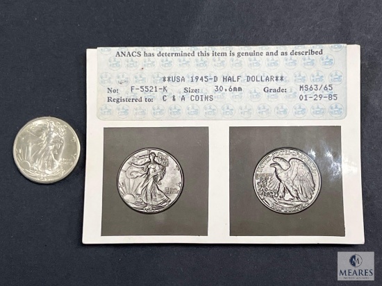 ANACS Authenticated 1945-D Walking Liberty Half Dollar MS63/65