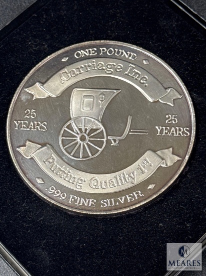One Pound (16 ounces) of .999 Fine Silver - 25th Anniversary Carriage Inc