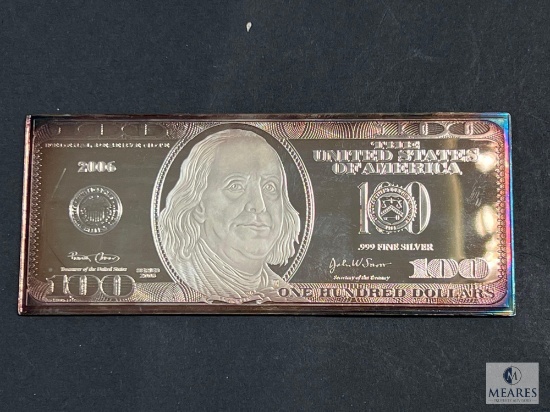 2006 Washington Mint 4-ounce .999 Fine Silver $100 US Note Ingot