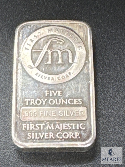 Five Troy Ounce .999 Fine Silver Ingot - First Majestic Silver Corp