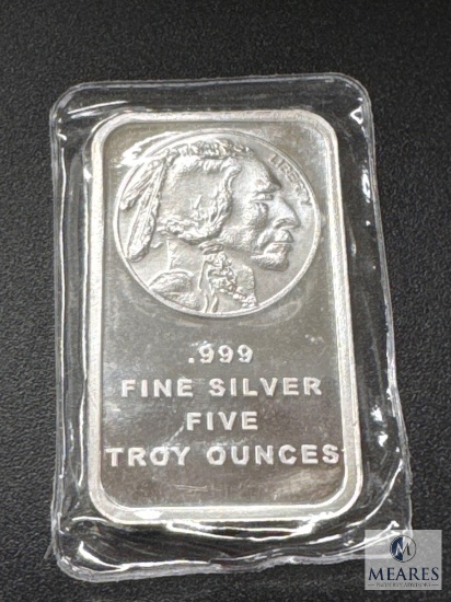 Five Troy Ounce .999 Fine Silver Ingot - Indian Head