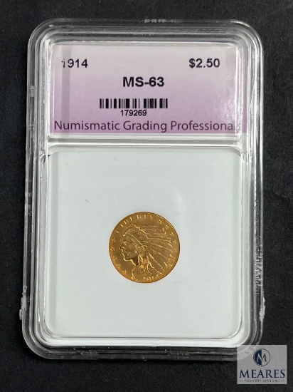Numismatic Grading Professionals Graded 1914 US $2.50 Gold Coin - MS63