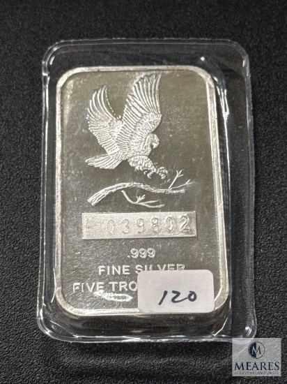Five Troy Ounce .999 Fine Silver Ingot - Eagle