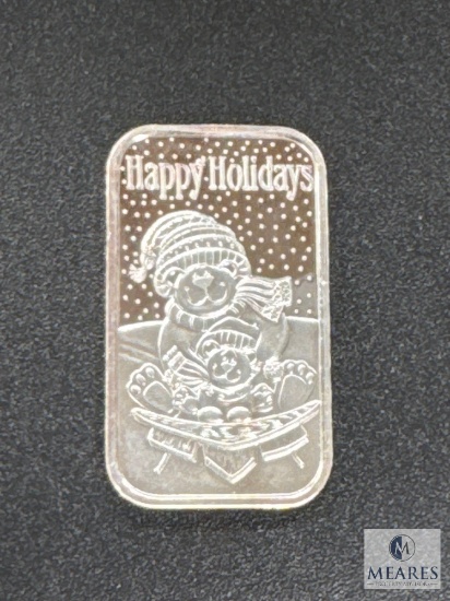 One Troy Ounce .999 Happy Holidays Fine Silver Ingot