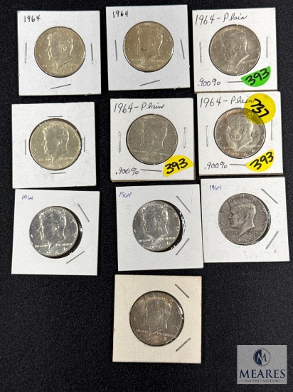10 1964 90% Silver Kennedy Half Dollars