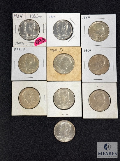 10 1964 90% Silver Kennedy Half Dollars