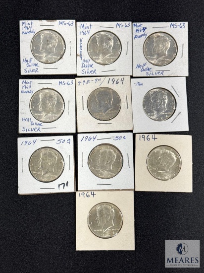 10 1964 90% Silver Kennedy Half Dollars