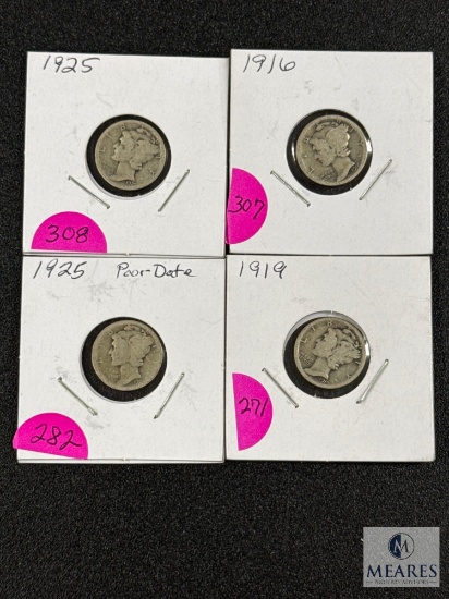 Mixed Date Lot of Four Mercury Dimes