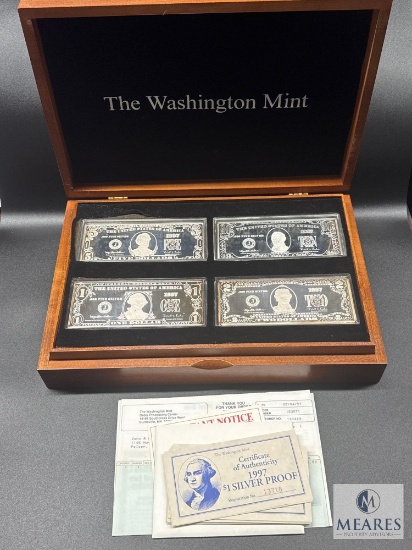 1997 Washington Mint Presentation Box with Six 4-Troy Ounce Silver Proof Ingots (24 Total Troy Oz)