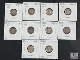 Five 1928-S and Five 1929-S Mercury Dimes