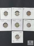 Group of Seven Mixed Date and Mint Mercury Dimes