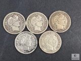 Group of Five Mixed Date and Mint Barber Dimes