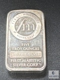 Five Troy Ounce .999 Fine Silver Ingot - First Majestic Silver Corp