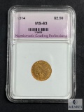 Numismatic Grading Professionals Graded 1914 US $2.50 Gold Coin - MS63