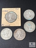 Group of Five Canadian 50-cent Coins from 1963