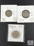 Mixed Group of Three Buffalo Nickels