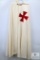 White Ceremonial Cloak with Red Cross Emblem and Ornate Gold Clasp