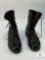 Men's Black Combat-Style Boots with Metal Heel Plates - Size 12W