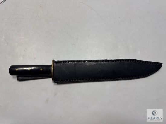 Vintage Indian-Made Bowie Knife with Brass Guard and Leather Sheath