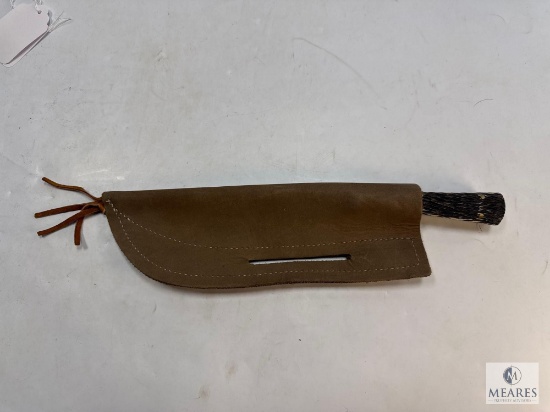 Custom Handcrafted Knife with Carved Handle and Leather Sheath