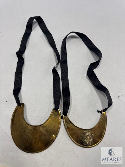 Vintage Brass Gorgets with Ribbon Ties