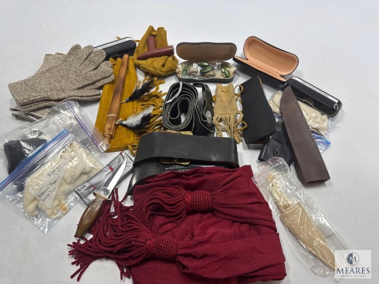 Assorted Historical Accessories and Crafts Bundle - Knives, Leatherwork, and Textiles