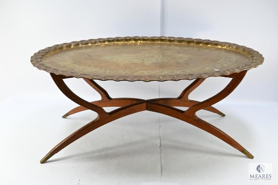 Mid-Century Modern Brass and Wood Coffee Table