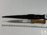 Unique Carved Dirk with Wooden Handle and Leather Sheath